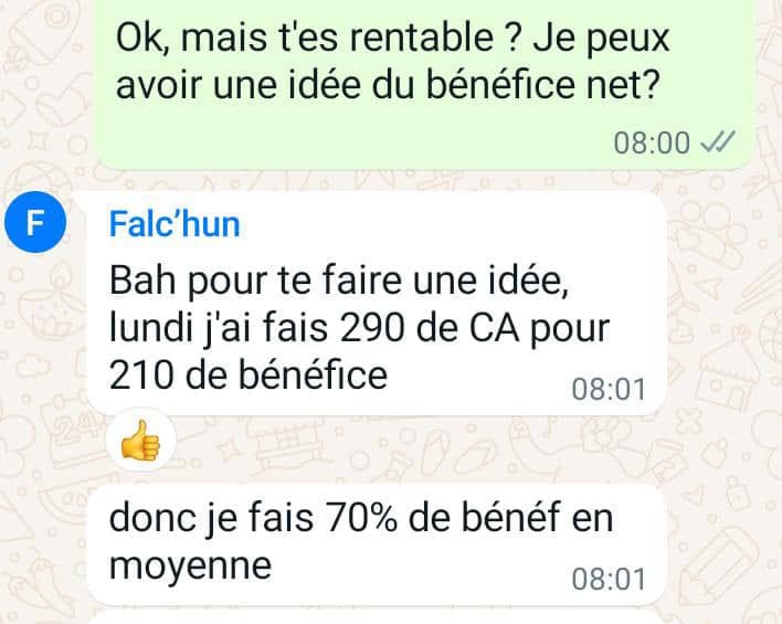 Conversation WhatsApp - 70% de bénéfice net
