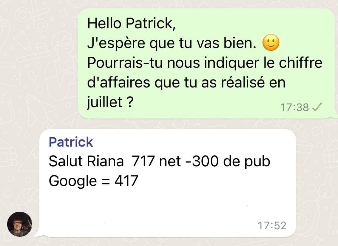 Résultats Patrick - ventes e-commerce