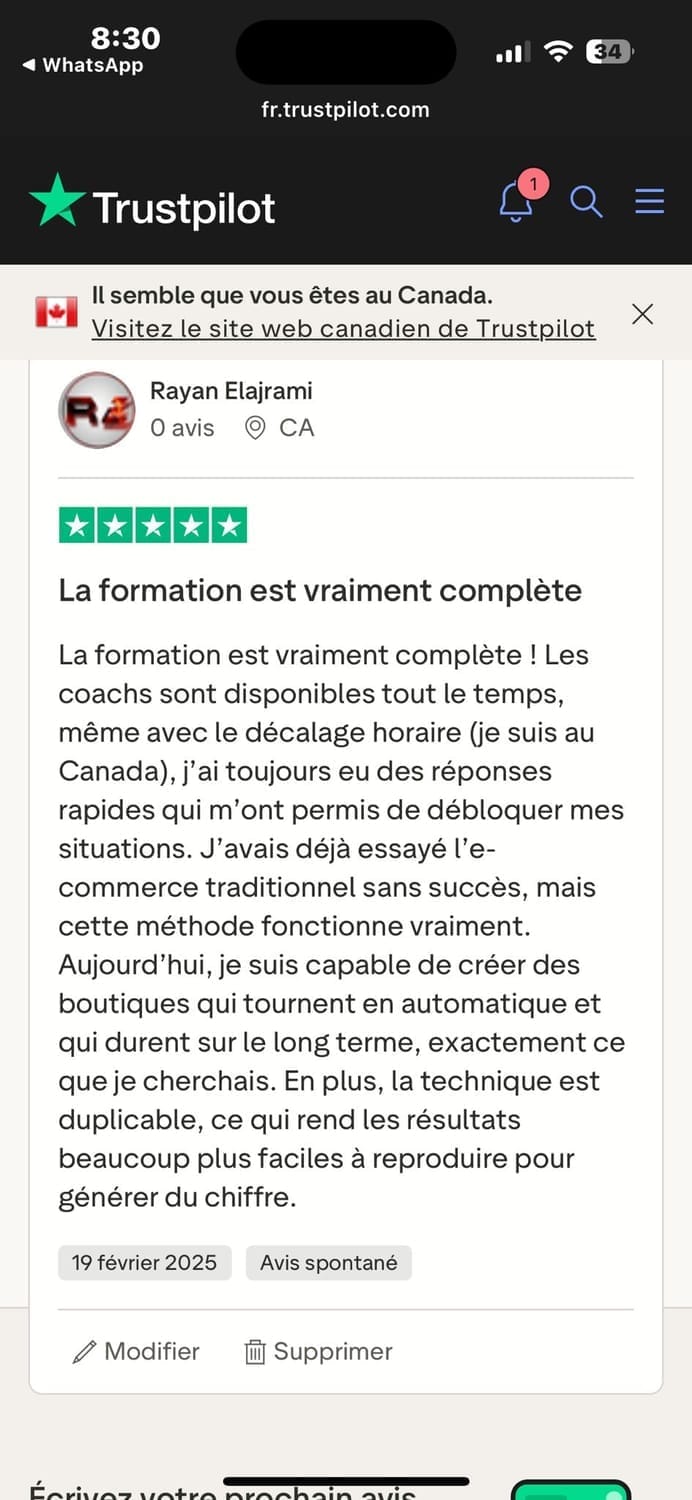 Screenshot résultat client WhatsApp